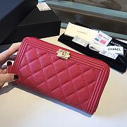 Chanel Boy Long Zipped Wallet Grained Leather Red A80815 19cm - 2