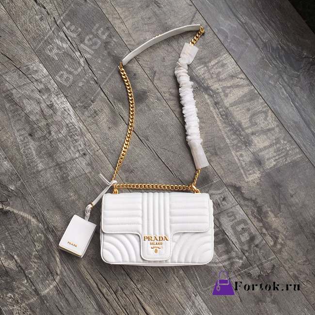 Prada Medium Leather Diagramme Bag White 1BD108  24x14x6cm - 1
