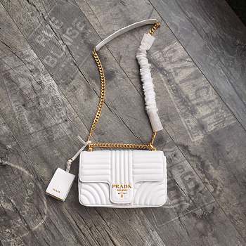 Prada Medium Leather Diagramme Bag White 1BD108  24x14x6cm