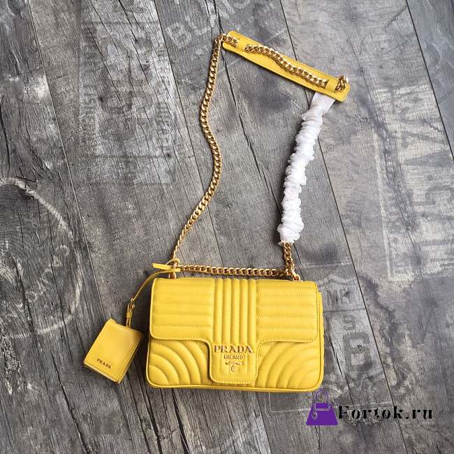 Prada Medium Leather Diagramme Bag Yellow 1BD108 24x14x6cm - 1