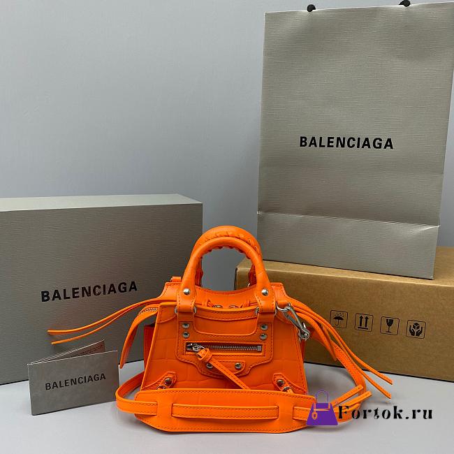Balenciaga Mini Neo Classic Top Handle Bag Crocodile Leather Neon Orange 63852415V67 22x14x11cm - 1