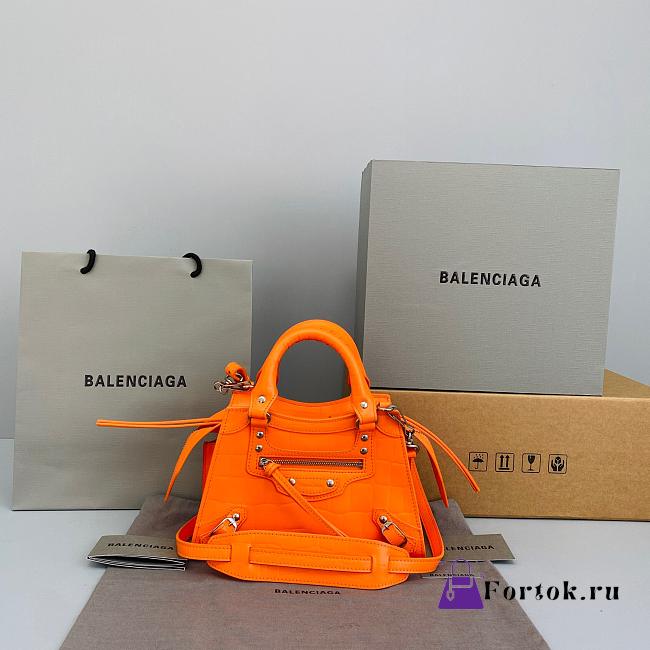 Balenciaga Small Neo Classic Top Handle Bag Crocodile Leather Neon Orange 63852115V67 33x21x16cm - 1