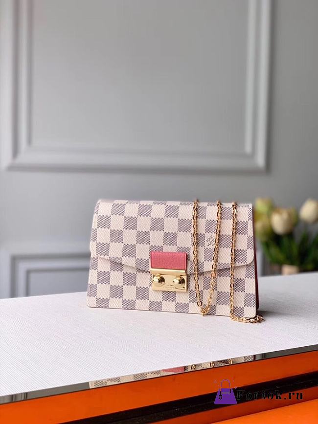 Louis Vuitton Croisette Chain Wallet Damier Azur Pink N60358 21x13.5x5cm - 1