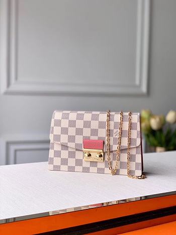 Louis Vuitton Croisette Chain Wallet Damier Azur Pink N60358 21x13.5x5cm