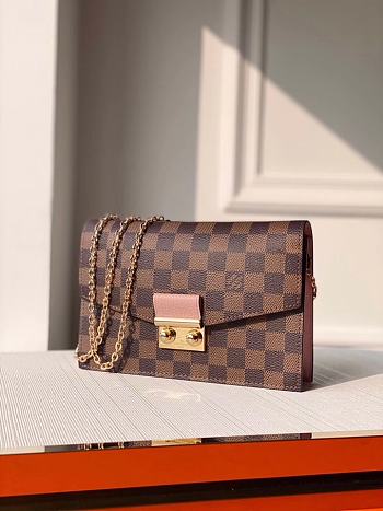 Louis Vuitton Croisette Chain Wallet Damier Ebene Magnolia Pink N60287 21x13.5x5cm