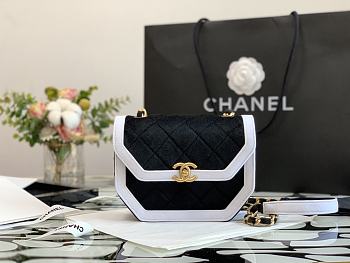 Chanel Mini Flap Bag Velvet & Gold-Tone Metal Black/White AS2597 19x15x6cm