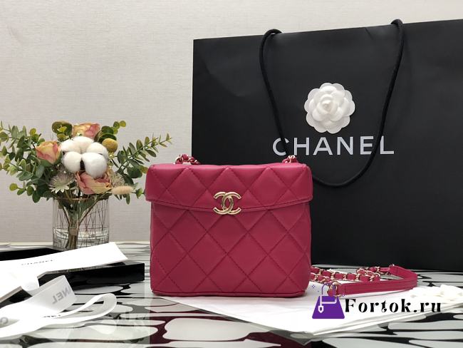 Chanel Small Box Bag Lambskin & Gold Metal Dark Pink AS2877 14.5x16.5x7cm - 1