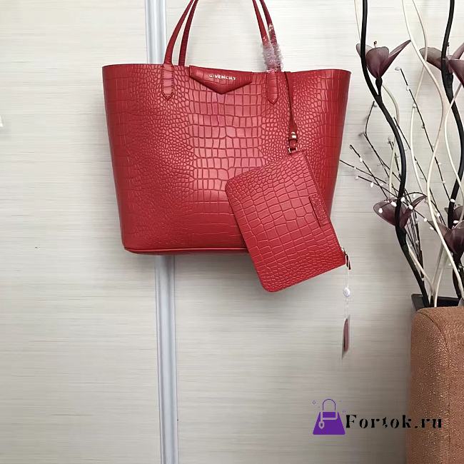 Givenchy Wing Shopping Bag In Crocodile Leather Red 34x29x16cm - 1