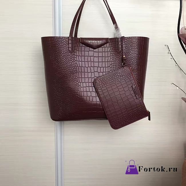 Givenchy Wing Shopping Bag In Crocodile Leather Burgundy 34x29x16cm - 1
