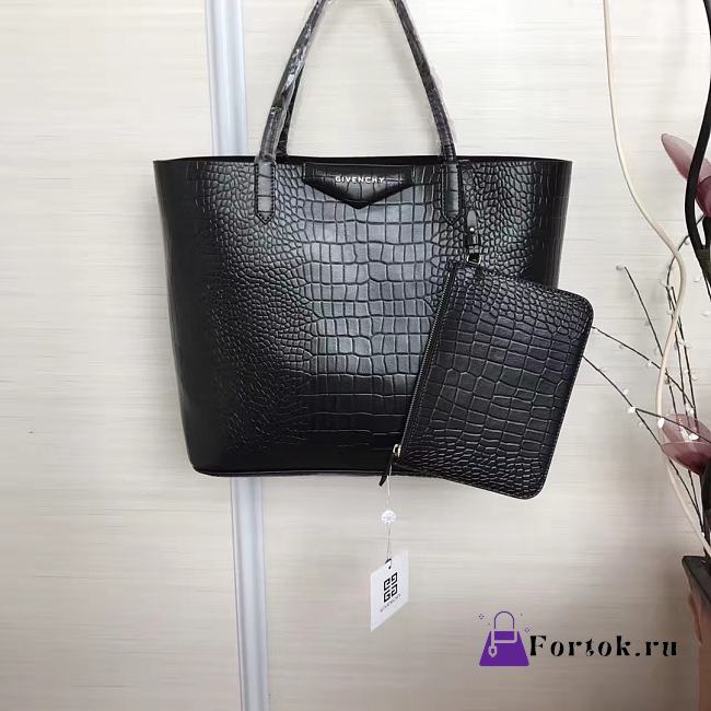 Givenchy Wing Shopping Bag In Crocodile Leather Black 34x29x16cm - 1