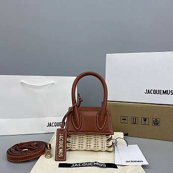 Jacquemus Mini Le Chiquito In Leather And Rattan Brown 211BA01 12x8x5cm