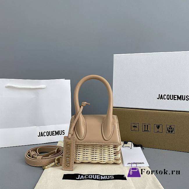 Jacquemus Mini Le Chiquito In Leather And Rattan Cream 211BA01 12x8x5cm - 1