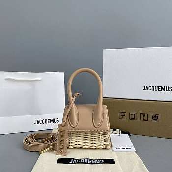 Jacquemus Mini Le Chiquito In Leather And Rattan Cream 211BA01 12x8x5cm