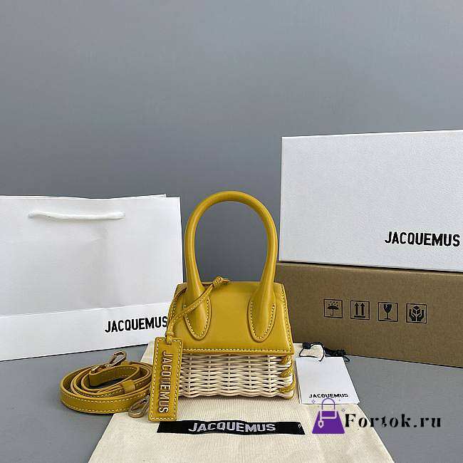 Jacquemus Mini Le Chiquito In Leather And Rattan Yellow 211BA01 12x8x5cm - 1
