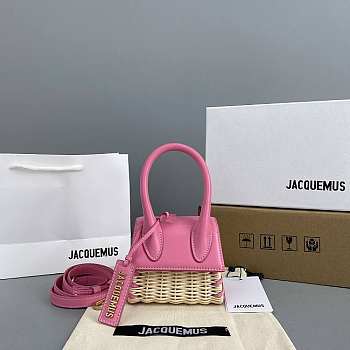 Jacquemus Mini Le Chiquito In Leather And Rattan Pink 211BA01 12x8x5cm