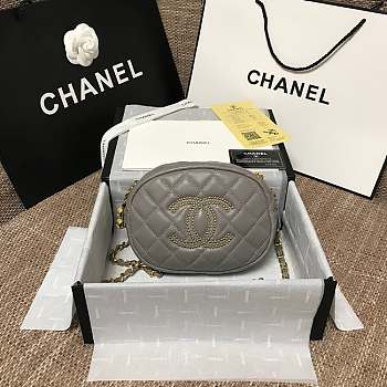 Chanel Lambskin Studded Logo Camera Case Gray AS1511 13x20x5cm