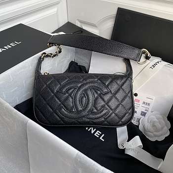 Chanel Grained Leather Hobo Bag Black B01960 25x14x5cm