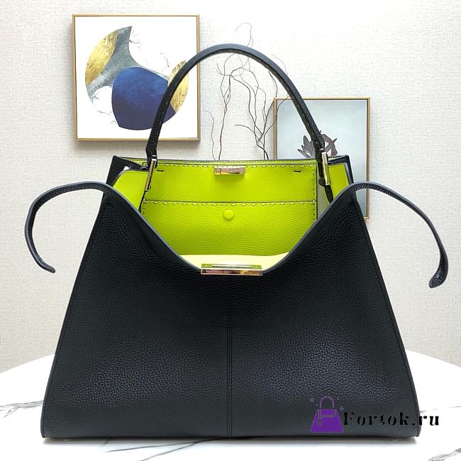 Fendi Large X-Lite Leather Black/Neon Green 8BN304 42x32x12cm - 1