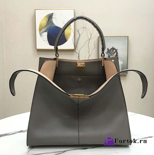 Fendi Medium X-Lite Leather Gray 8BN310 30x25x14cm - 1