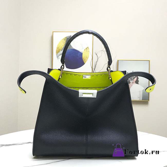 Fendi Medium X-Lite Leather Black/Neon Green 8BN310 30x25x14cm - 1