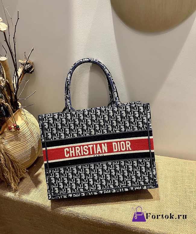 Dior Small Book Tote Black/Red Oblique M1296 36cm - 1