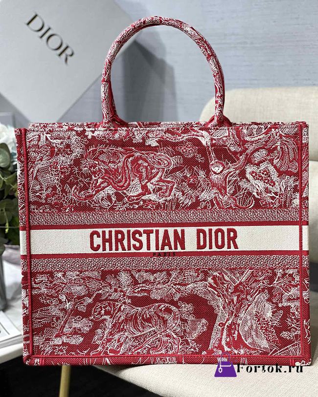 Dior Large Raspberry Toile de Jouy Reverse Embroidery M1286 41.5x38x18cm - 1