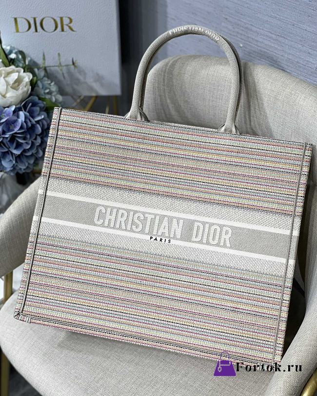 Dior Large Book Tote Multicolor Stripes Embroidery M1286 41.5x32cm - 1