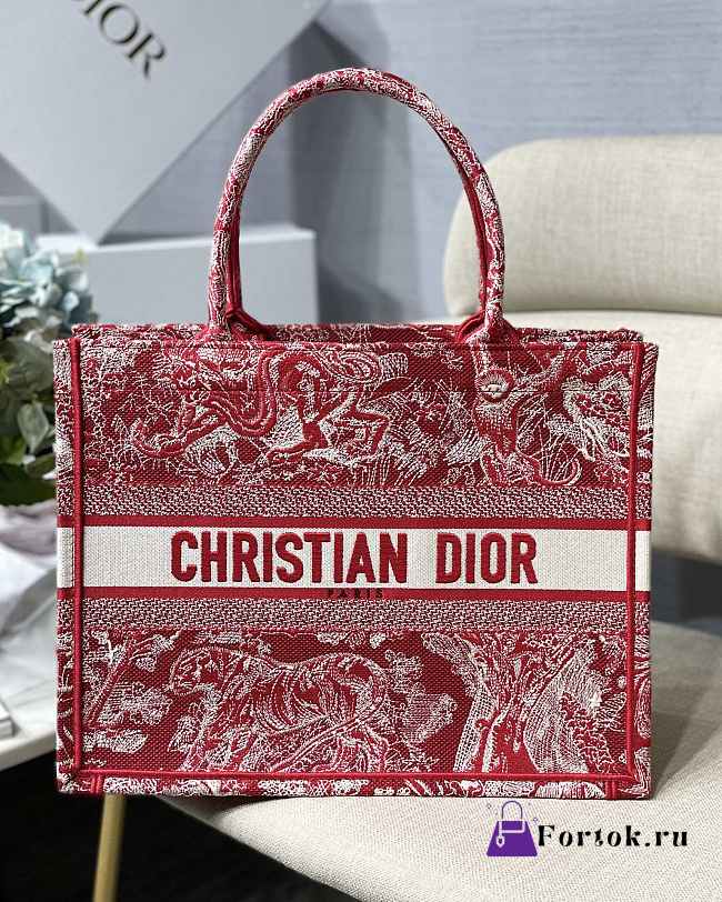 Dior Small Book Tote Raspberry Embroidery M1296 36.5x28x17.5cm - 1