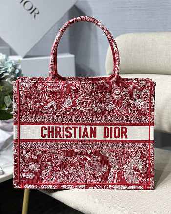 Dior Small Book Tote Raspberry Embroidery M1296 36.5x28x17.5cm