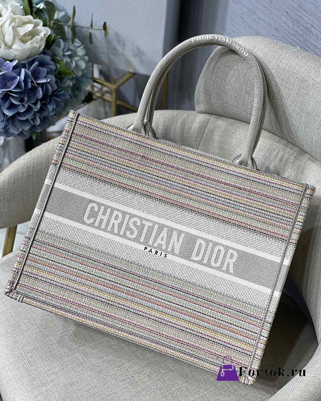 Dior Small Book Tote Multicolor Stripes Embroidery M1296 36.5x28x16cm - 1