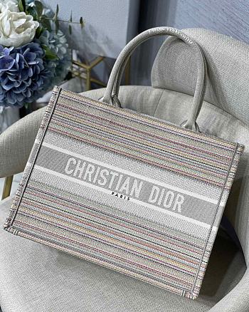 Dior Small Book Tote Multicolor Stripes Embroidery M1296 36.5x28x16cm