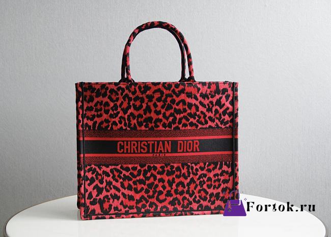 Dior Small Book Tote Red Multicolor Mizza Embroidery M1296 36.5x28x14cm - 1