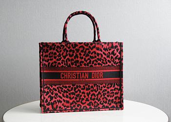 Dior Small Book Tote Red Multicolor Mizza Embroidery M1296 36.5x28x14cm