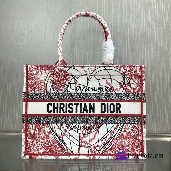 Dior Small Book Tote Red/White D-Royaume Embroidery M1296 36.5x28x17.5cm - 1