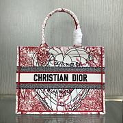 Dior Small Book Tote Red/White D-Royaume Embroidery M1296 36.5x28x17.5cm - 1