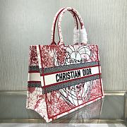 Dior Small Book Tote Red/White D-Royaume Embroidery M1296 36.5x28x17.5cm - 2