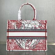 Dior Small Book Tote Red/White D-Royaume Embroidery M1296 36.5x28x17.5cm - 4