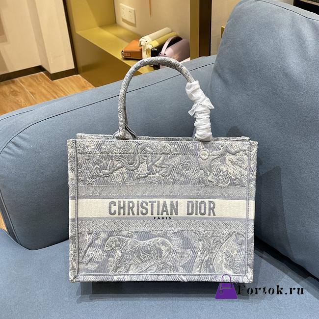 Dior Small Book Tote Gray Embroidery M1296 36.5x28x17.5cm - 1