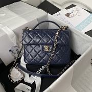 Chanel Mini FLap Bag With Top Handle Crumpled Leather Navy Blue AS2892 20x15x6.5cm - 1