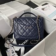 Chanel Mini FLap Bag With Top Handle Crumpled Leather Navy Blue AS2892 20x15x6.5cm - 3