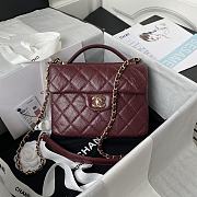 Chanel Mini FLap Bag With Top Handle Crumpled Leather Red AS2892 20x15x6.5cm - 1
