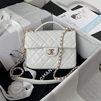 Chanel Mini FLap Bag With Top Handle Crumpled Leather White AS2892 20x15x6.5cm