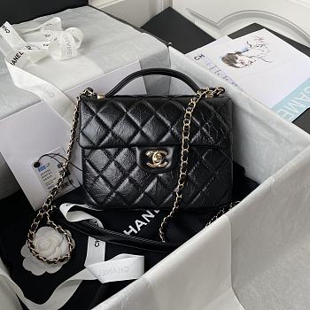 Chanel Mini FLap Bag With Top Handle Crumpled Leather Black AS2892 20x15x6.5cm