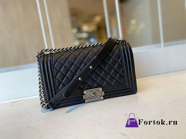 Chanel Medium Boy Bag Grained Calfskin & Gold Metal Black A67086 25cm - 1