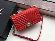 Chanel Medium Old Metallic Chevron Quilted Boy Flap Bag Grained Leather Red A67086 25×15×7.5cm - 3