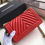 Chanel Medium Old Metallic Chevron Quilted Boy Flap Bag Grained Leather Red A67086 25×15×7.5cm - 6