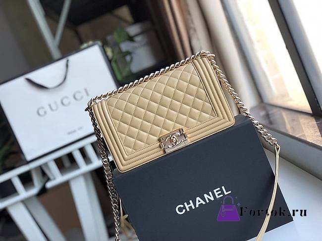 Chanel Medium Old Classic Boy Bag Lambskin Light Beige A67086 25cm - 1