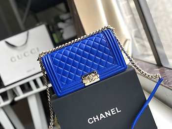 Chanel Medium Old Classic Boy Bag Lambskin Blue A67086 25 cm