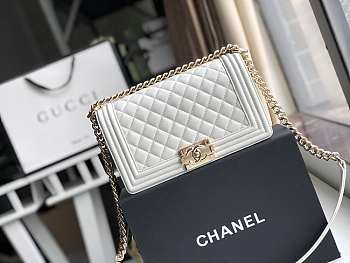 Chanel Medium Old Classic Boy Bag Lambskin White A67086 25 cm