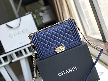 Chanel Medium Old Classic Boy Bag Lambskin Navy Blue A67086 25 cm